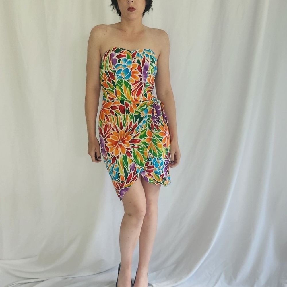 90s Byer Too Tropical Floral Strapless Dress